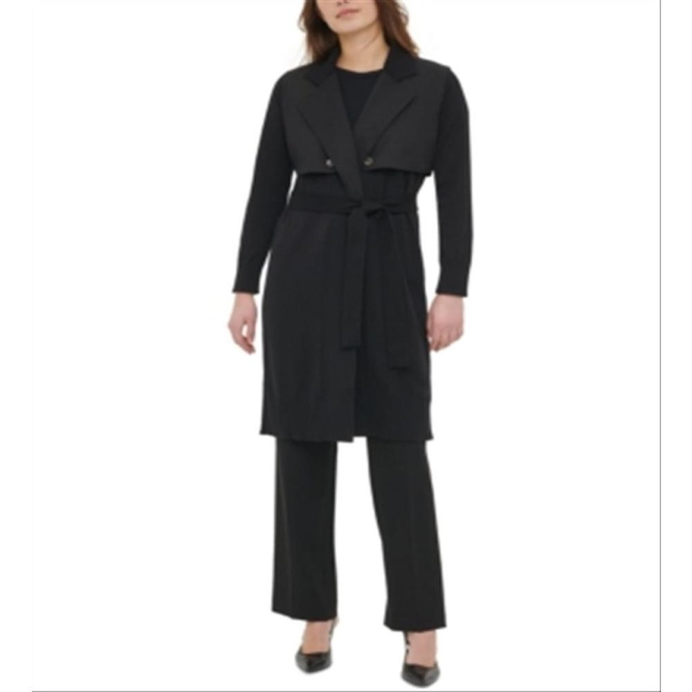 Calvin Klein Long Belted Trench Duster Cardigan in Black Size L